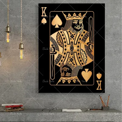 Золотая игральная карта с надписью Король Королева HD Печать на холсте  постер и принты клубный дом Бар Ресторан украшение без рамки | AliExpress