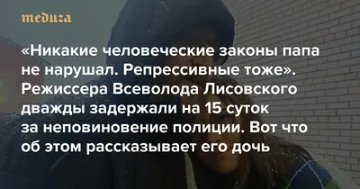 Никакие человеческие законы папа не нарушал. Репрессивные тоже» Режиссеру  Всеволоду Лисовскому назначили 15 суток за неповиновение полиции. А потом  еще 15 — сразу после выхода из спецприемника. Мы поговорили об этом с