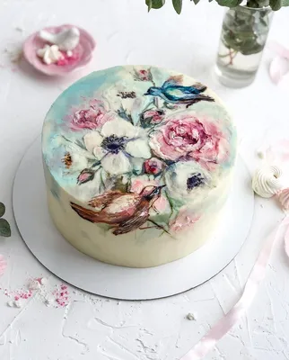 Floral cake / торт с нарисованными цветами | No bake cake, How to make  cake, Cake desserts