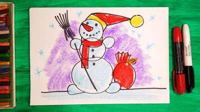 Как нарисовать Снеговика на Новый Год. Урок рисования для детей от 3 лет -  YouTube
