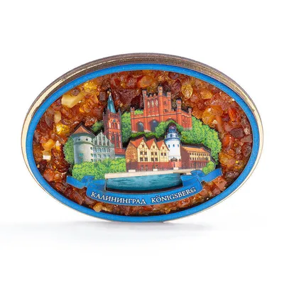 Купить магнит с объемным изображением, украшенный балтийским янтарем  "рыбная деревня"