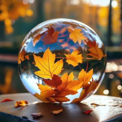 Прозрачный шар с осенними листьями» — создано в Шедевруме