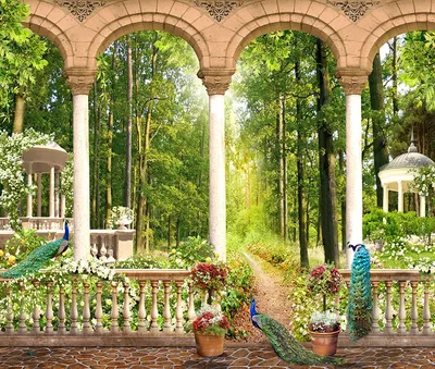 Фотообои «Сад с павлинами» - купить в Москве, цена в Интернет-магазине Обои  3D