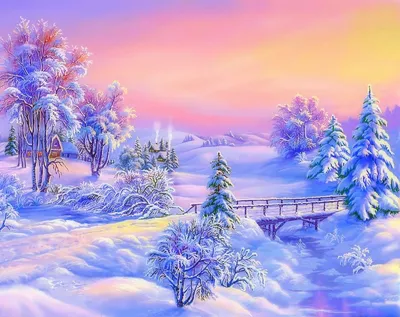 Пейзаж зимы рисунок - 40 фото