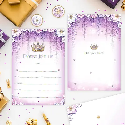 Фиолетовая пригласительная открытка Корона Цветочные приглашения для  девочки Лаванда день рождения открытка на день рождения Свадебное  приглашение открытка товары для вечерние | AliExpress