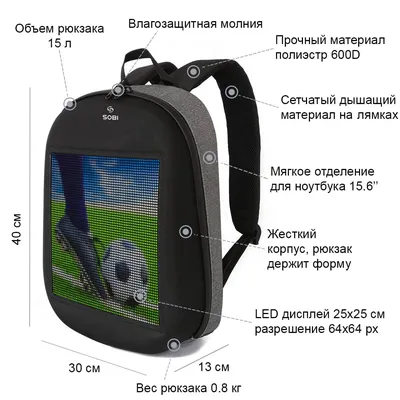 Backpack with pixel LED screen Sobi Pixel SB9702 buy in Ukraine - Mark  Ryden Pixel