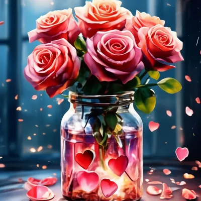 Розы и сердечки - красивые фото