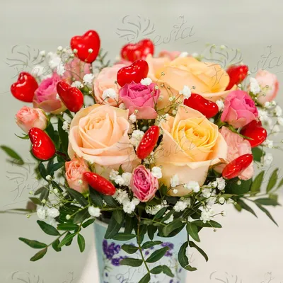 Картины "Букет роз и сердечки" - Арт. 014510010 | Купить в  интернет-магазине Фото в дом - Фото в дом