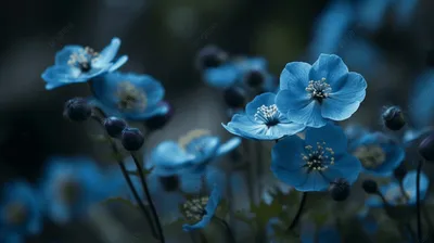 Голубые и синие цветы на дачной клумбе - многолетники, однолетники