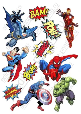 Картинка для торта Супергерои мультяшные supergeroi007 печать на сахарной  бумаге