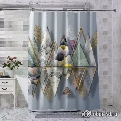 Шторы для ванной «Золотые перья с мраморными треугольниками» - купить в  Москве, цена в Интернет-магазине Обои 3D