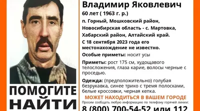 Пропал без вести 60-летний мужчина с усами в Мошковском районе | НДН.Инфо