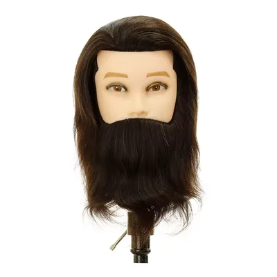 Учебные головы и штативы: Учебный манекен, мужская голова с усами и бородой  20/30 см. натуральный волос