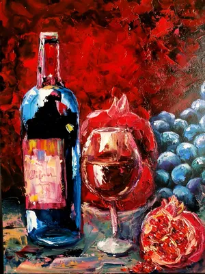 Картина маслом Натюрморт с вином и фруктами – купить в интернет-магазине   с доставкой