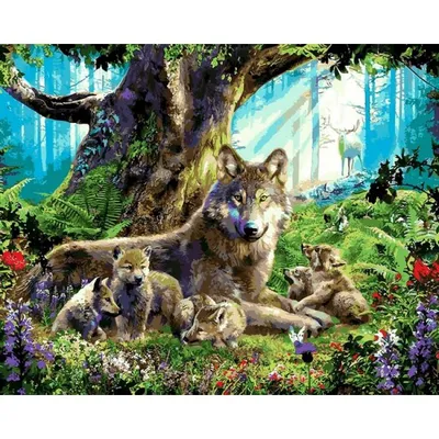 Волк с волчатами. Обои с животными, картинки, фото 1152x864