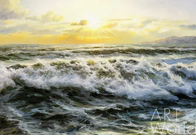 Морской пейзаж «Закатное солнце над волнами» 60x90 DL170405 купить в Москве