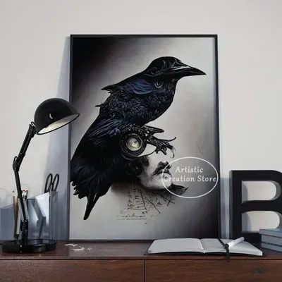 Постер с вороном Эдгаром Алланом по, иллюстрация ворона, художественная  живопись на холсте, печать, настенные картины для гостиной, домашний декор,  подарок | AliExpress