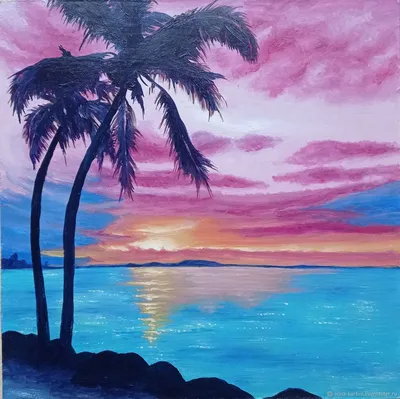 Картина Океан, пейзаж с закатом, картина с пальмой, тропический пляж –  заказать на Ярмарке Мастеров – LLFF6RU | Картины, Ставрополь