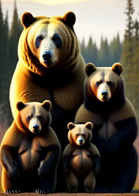 Семья медведей в лесу» — создано в Шедевруме