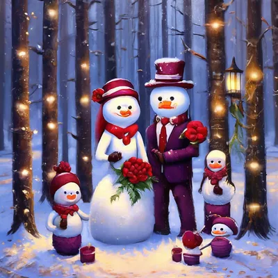 Семья снеговиков пар, мама, девочка…» — создано в Шедевруме