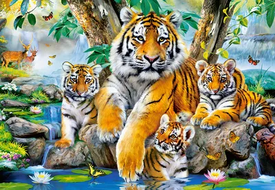 Семья - тигры - онлайн-пазл
