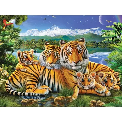 Фреска и фотообои Ян Патрик Красный - Семья тигров (7106)