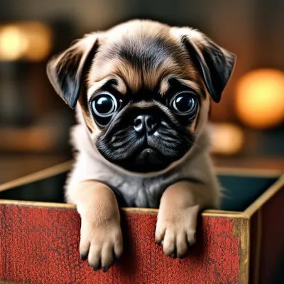 Крошечный щенок мопса в спичечном …» — создано в Шедевруме
