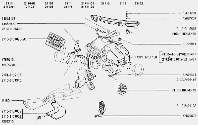 Система вентиляции и отопления ВАЗ-2110 (Чертеж № 62: список деталей,  стоимость запчастей). Каталог 2004г.