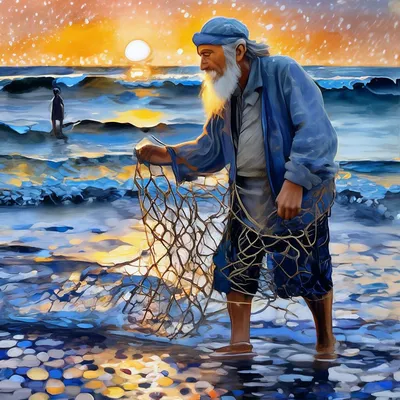 Рисунок старик и золотая рыбка - 77 фото