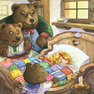 Раскраска Девочка у медведей | Раскраски из руской народной сказки "Три  медведя"