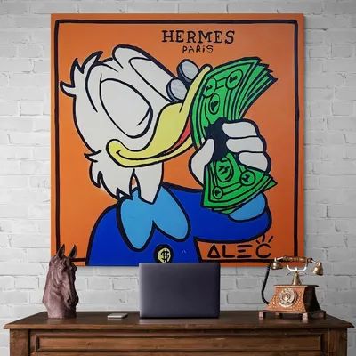 Скрудж Макдак и его любовь к деньгам холст грунтованный на картоне, 40*50  см, акриловые краски | Пикабу
