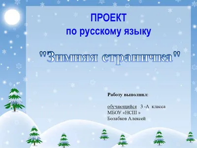 ПРОЕКТ «ЗИМНЯЯ СТРАНИЧКА» 1. Класс 3 2. Руководитель проекта: Сапенков