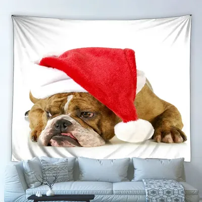 Большой гобелен с надписью "Merry Christmas", смешные кошки и собаки,  животные, праздничные подарки, фоновая подвесная ткань для спальни,  домашний декор | AliExpress