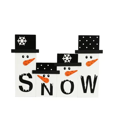 Черно-белый деревянный мультяшный снеговик, настольное украшение, Новые  Креативные рождественские украшения, американская Рождественская вечеринка,  украшение для дома | AliExpress