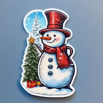 Снеговик под ёлкой, рисунок, стикер…» — создано в Шедевруме