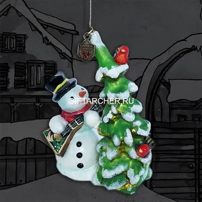 Снеговик с ёлкой и снегирями — KOMOZJA FAMILY — Ёлочные игрушки