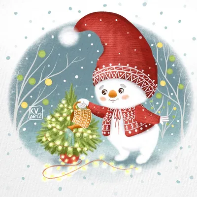 Снеговик и елка. Snowman and christmas tree. Иллюстрация. Новогодняя  открытка. | Christmas ornaments, Novelty christmas, Holiday decor