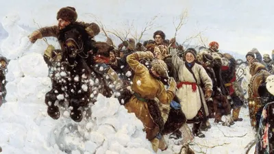 Василий Иванович Суриков - Взятие снежного городка. Фрагмент, 1891:  Описание произведения | Артхив