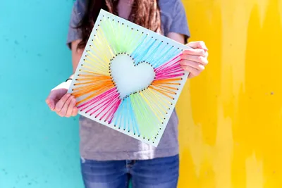 How to Make String Art | Beautiful Rainbow Thread Heart Tutorial