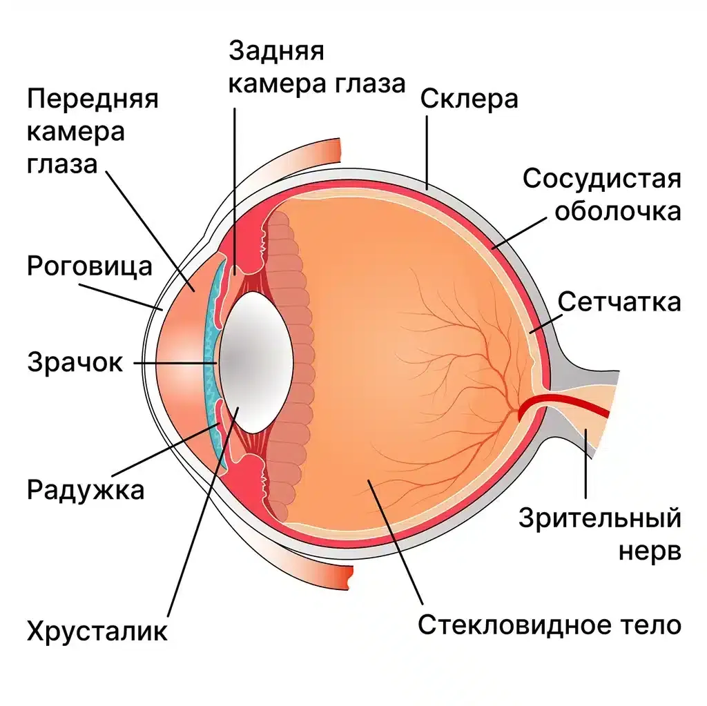 Глаз человека биология 8 класс. Склера сосудистая оболочка сетчатка. Строение глаза человека анатомия. Полное строение глаза человека. Строение глаза сетчатка роговица хрусталик.
