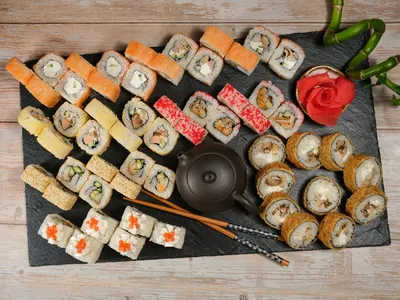 Japanese seafood sushi set Stock Photo by ©Kesu01 67657295