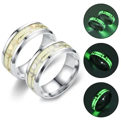 Новый Нержавеющая сталь световой кольцо «сердцебиение» для мужчин и женщин,  светящийся зеленый в темное время суток, в стиле панк, в стиле «хип-хоп»  ювелирные изделия для женщин, ювелирные изделия подарок для пар, Винные