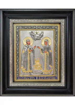 Писаная икона святых Петра и Февронии с золочением
