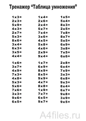 Тренажер "Таблица умножения" - без ответов - Скачать и распечатать на А4