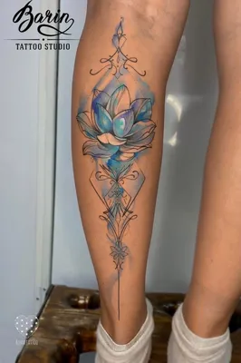 Татуировка женская графика на ноге браслет и перо 4787 | Art of Pain