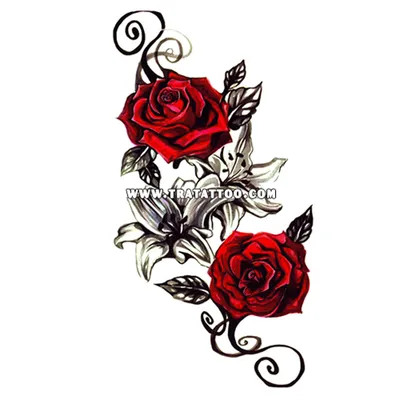 Татуировка розы на женском бедре (стиль: графика) 867 | Art of Pain