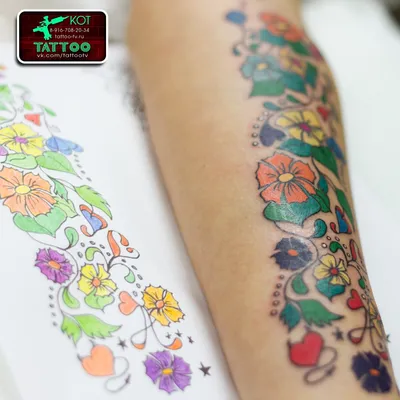 Art Tattoo Временные переводные тату цветов в стиле акварель и цветные