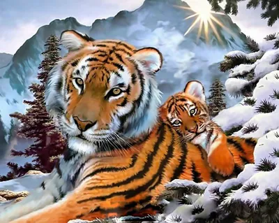 Скачать обои белый тигр с тигренком, white tiger with cub разрешение  1400x1050 #66726