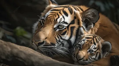 крупным планом изображение тигра и его детеныша, амурский тигренок  прерывает сон матери, Hd фотография фото, глава фон картинки и Фото для  бесплатной загрузки