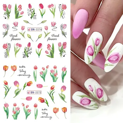 ideas_for_nailart) on Instagram: “@Regrann from @safonova_nails - тюльпаны  ❤️️ручная роспись . . . #маникюр #ногти…” | Tulip nails, Floral nails,  Feather nails